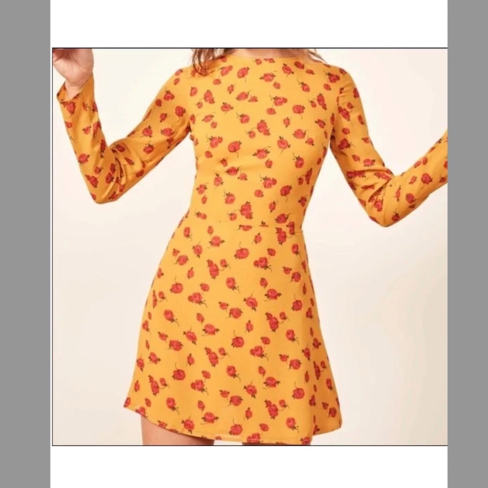 Reformation yellow mini dress with roses